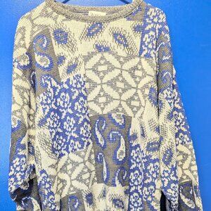 Vintage Folio by Fire Islander Woman Blue/Gray/White Sweater, XL (24" chest)